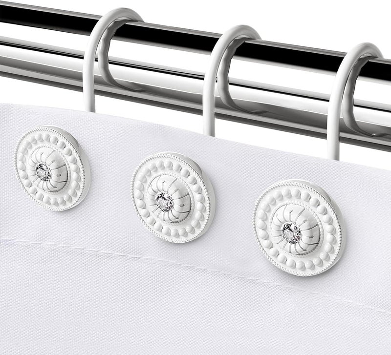 iToplin White Shower Curtain Hooks, Rust Proof Shower Curtain Rings for Bathroom, Metal Decorative Shower Curtain Hooks Hangers for Shower Curtain Rod and Liner, Shower Hooks for Shower Curtain Set of 12 - Image 1